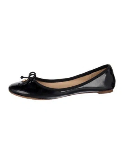 Pre-owned Tory Burch Patent Leather Bow Accents Ballet Flats In Blue