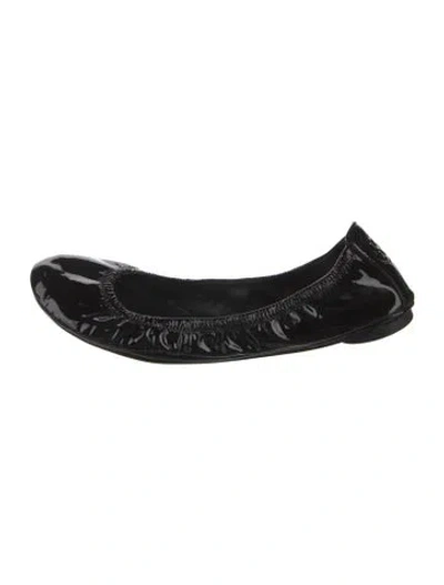 Pre-owned Tory Burch Patent Leather Bow Accents Flats In Black