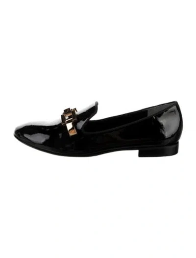 Pre-owned Tory Burch Patent Leather Bow Accents Loafers In Black