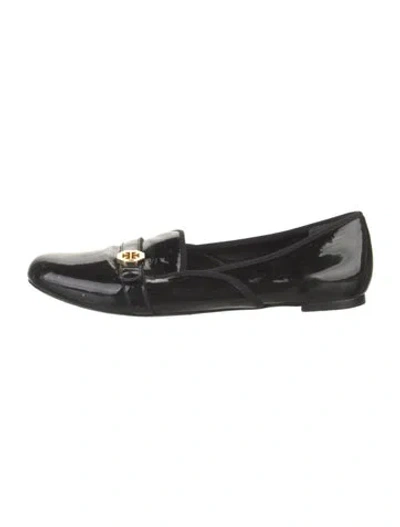 Pre-owned Tory Burch Patent Leather Bow Accents Loafers In Black