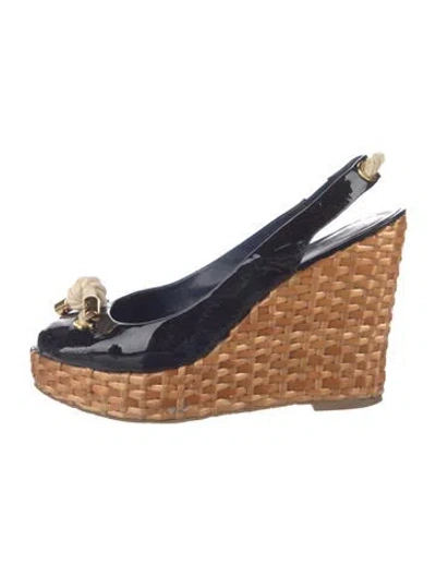Pre-owned Tory Burch Patent Leather Bow Accents Slingback Pumps In Blue