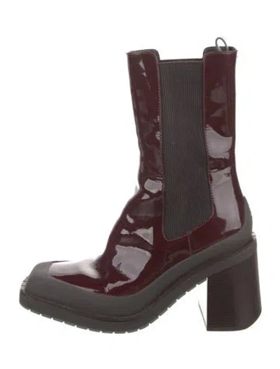 Pre-owned Tory Burch Patent Leather Chelsea Boots In Burgundy
