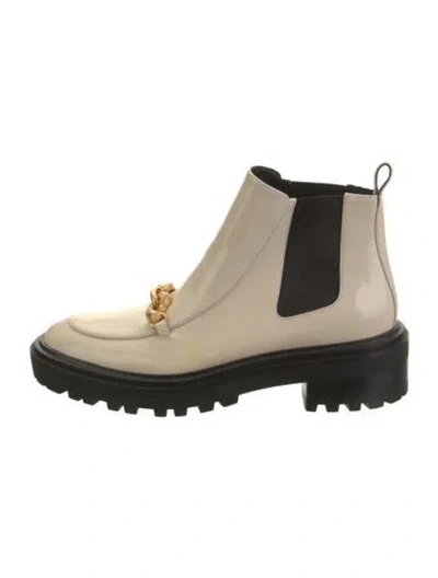 Pre-owned Tory Burch Patent Leather Chelsea Boots In Neutrals
