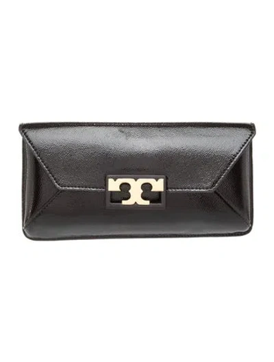 Pre-owned Tory Burch Patent Leather Clutch In Black