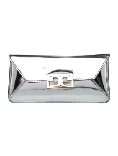 Pre-owned Tory Burch Patent Leather Clutch In Metallic/silver