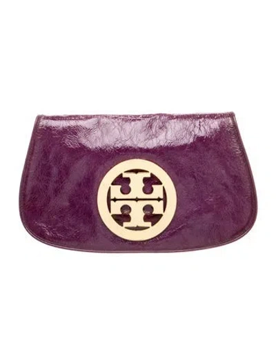 Pre-owned Tory Burch Patent Leather Clutch In Purple