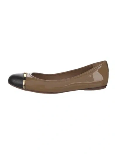 Pre-owned Tory Burch Patent Leather Colorblock Pattern Ballet Flats In Black/neutrals