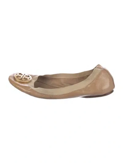 Pre-owned Tory Burch Patent Leather Colorblock Pattern Ballet Flats In Gold
