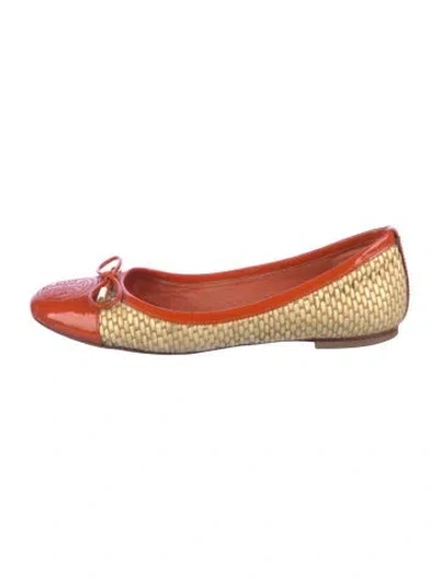 Pre-owned Tory Burch Patent Leather Colorblock Pattern Ballet Flats In Orange