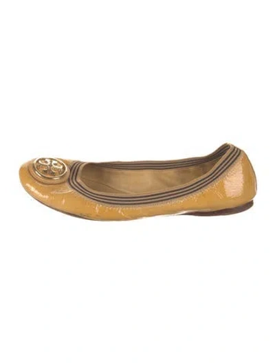 Pre-owned Tory Burch Patent Leather Colorblock Pattern Ballet Flats In Yellow