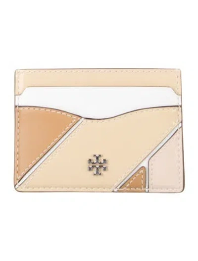 Pre-owned Tory Burch Patent Leather Colorblock Pattern Card Holder In Neutral