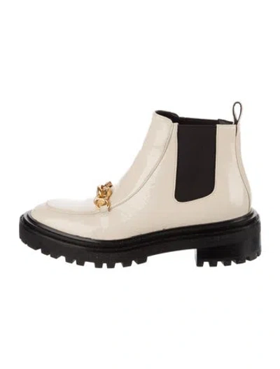 Pre-owned Tory Burch Patent Leather Colorblock Pattern Chelsea Boots In Neutral