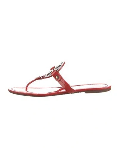 Pre-owned Tory Burch Patent Leather Colorblock Pattern Flip Flops In Blue/red/yellow