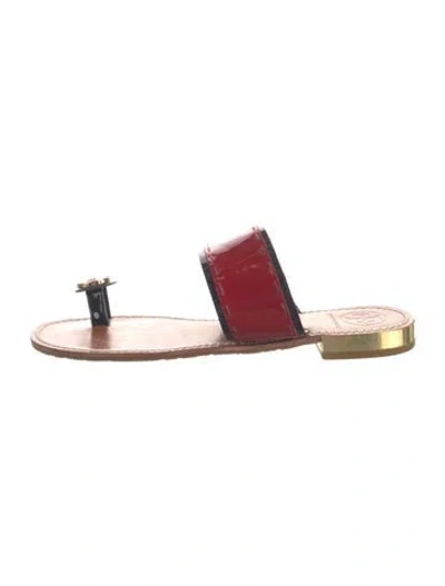 Pre-owned Tory Burch Patent Leather Colorblock Pattern Slides In Red