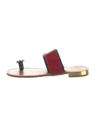 Pre-owned Tory Burch Patent Leather Colorblock Pattern Slides In Red