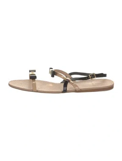 Pre-owned Tory Burch Patent Leather Colorblock Pattern Slingback Sandals