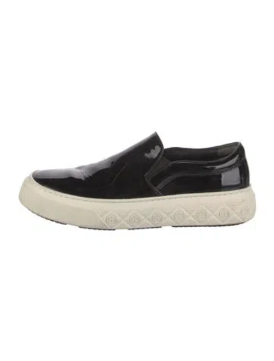 Pre-owned Tory Burch Patent Leather Colorblock Pattern Sneakers In Black