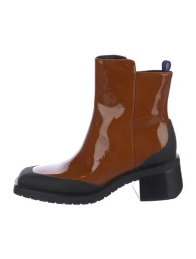 Pre-owned Tory Burch Patent Leather Colorblock Pattern Western Boots In Brown