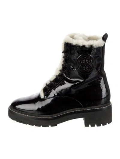 Pre-owned Tory Burch Patent Leather Combat Boots In Black
