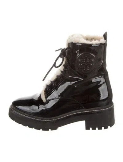Pre-owned Tory Burch Patent Leather Combat Boots In Black