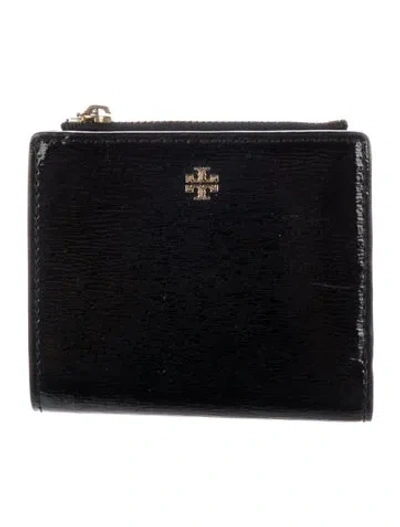 Pre-owned Tory Burch Patent Leather Compact Wallet In Black