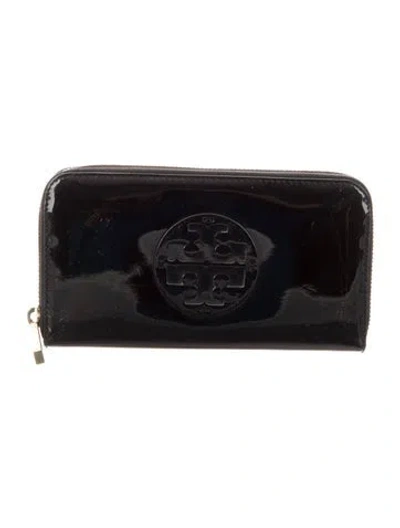 Pre-owned Tory Burch Patent Leather Continental Wallet In Black