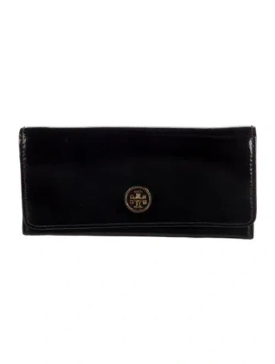 Pre-owned Tory Burch Patent Leather Continental Wallet In Black