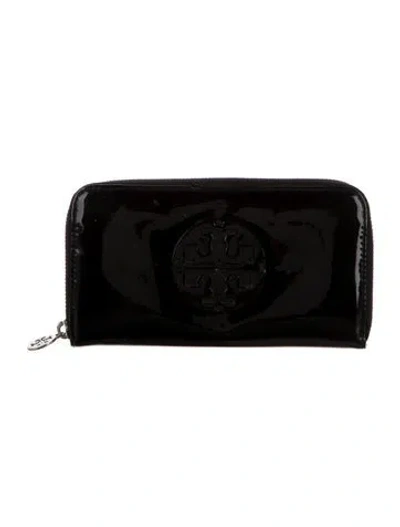 Pre-owned Tory Burch Patent Leather Continental Wallet In Black