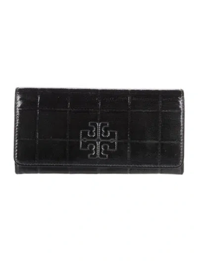 Pre-owned Tory Burch Patent Leather Continental Wallet In Black