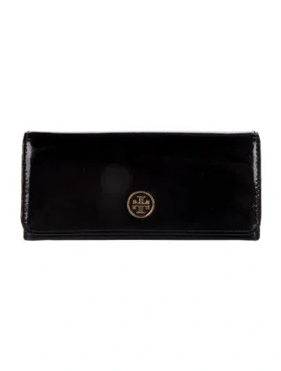 Pre-owned Tory Burch Patent Leather Continental Wallet In Black