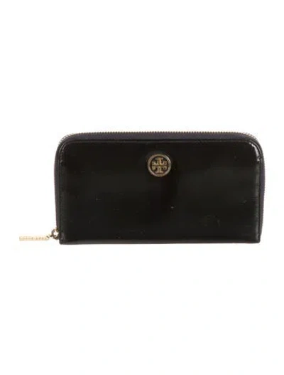 Pre-owned Tory Burch Patent Leather Continental Wallet In Black