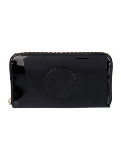Pre-owned Tory Burch Patent Leather Continental Wallet In Black