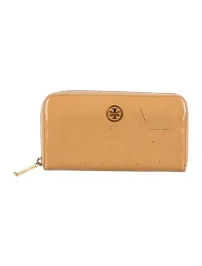 Pre-owned Tory Burch Patent Leather Continental Wallet In Neutral
