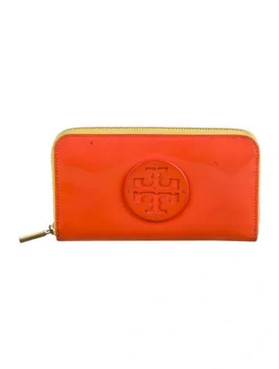 Pre-owned Tory Burch Patent Leather Continental Wallet In Orange