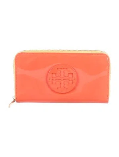 Pre-owned Tory Burch Patent Leather Continental Wallet In Orange