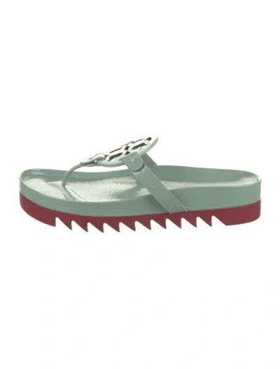 Pre-owned Tory Burch Patent Leather Cutout Accent Flip Flops In Green