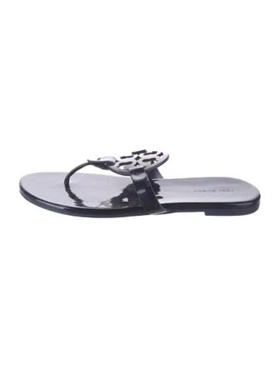 Pre-owned Tory Burch Patent Leather Cutout Accent Slides In Blue