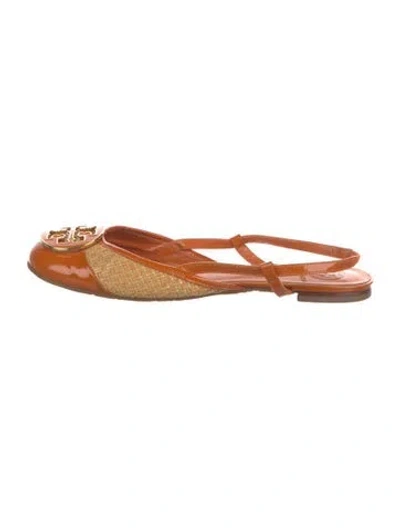 Pre-owned Tory Burch Patent Leather D'orsay Flats In Orange