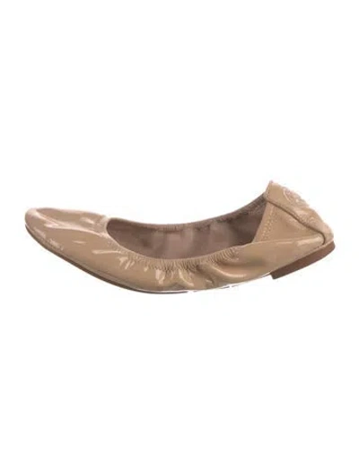 Pre-owned Tory Burch Patent Leather Embroidered Accent Ballet Flats In Pink