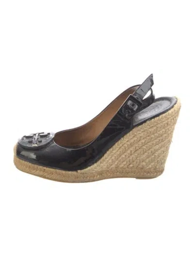 Pre-owned Tory Burch Patent Leather Espadrilles In Black