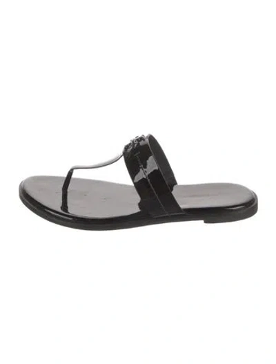 Pre-owned Tory Burch Patent Leather Flip Flops In Black