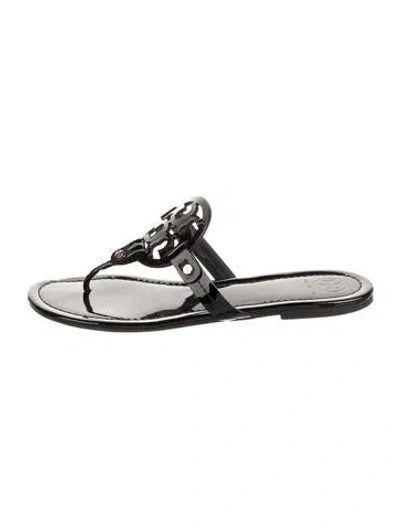 Pre-owned Tory Burch Patent Leather Flip Flops In Black