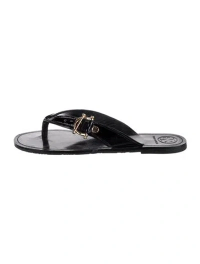 Pre-owned Tory Burch Patent Leather Flip Flops In Black
