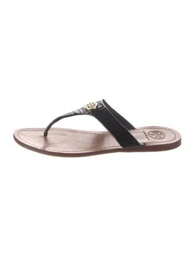 Pre-owned Tory Burch Patent Leather Flip Flops In Black