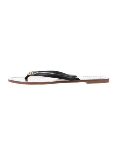 Pre-owned Tory Burch Patent Leather Flip Flops In Black