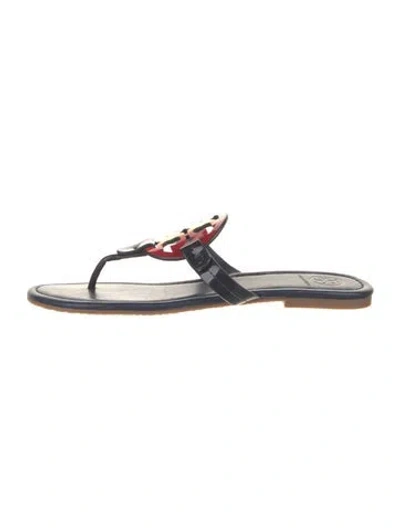 Pre-owned Tory Burch Patent Leather Flip Flops In Blue