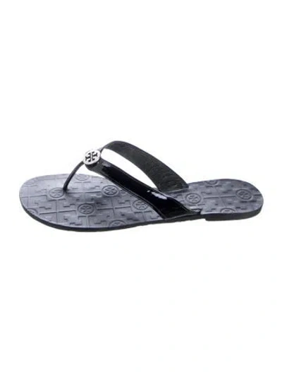 Pre-owned Tory Burch Patent Leather Flip Flops In Blue