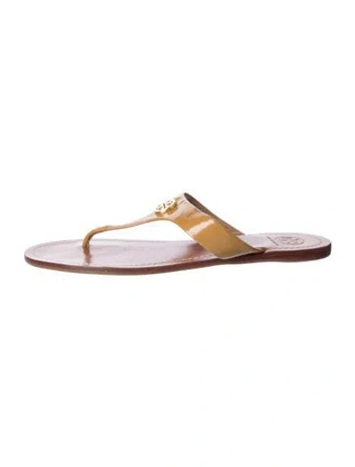 Pre-owned Tory Burch Patent Leather Flip Flops In Brown