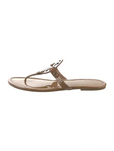 Pre-owned Tory Burch Patent Leather Flip Flops In Brown