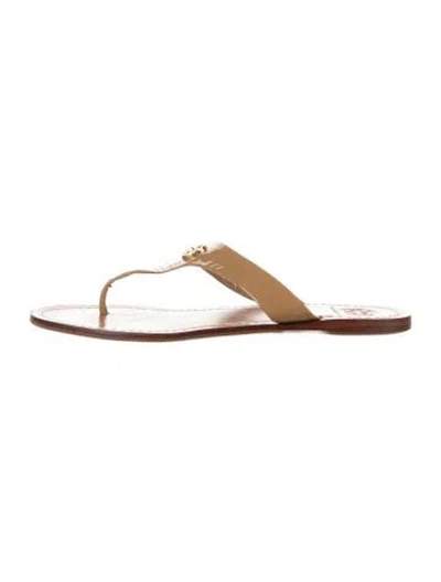 Pre-owned Tory Burch Patent Leather Flip Flops In Brown